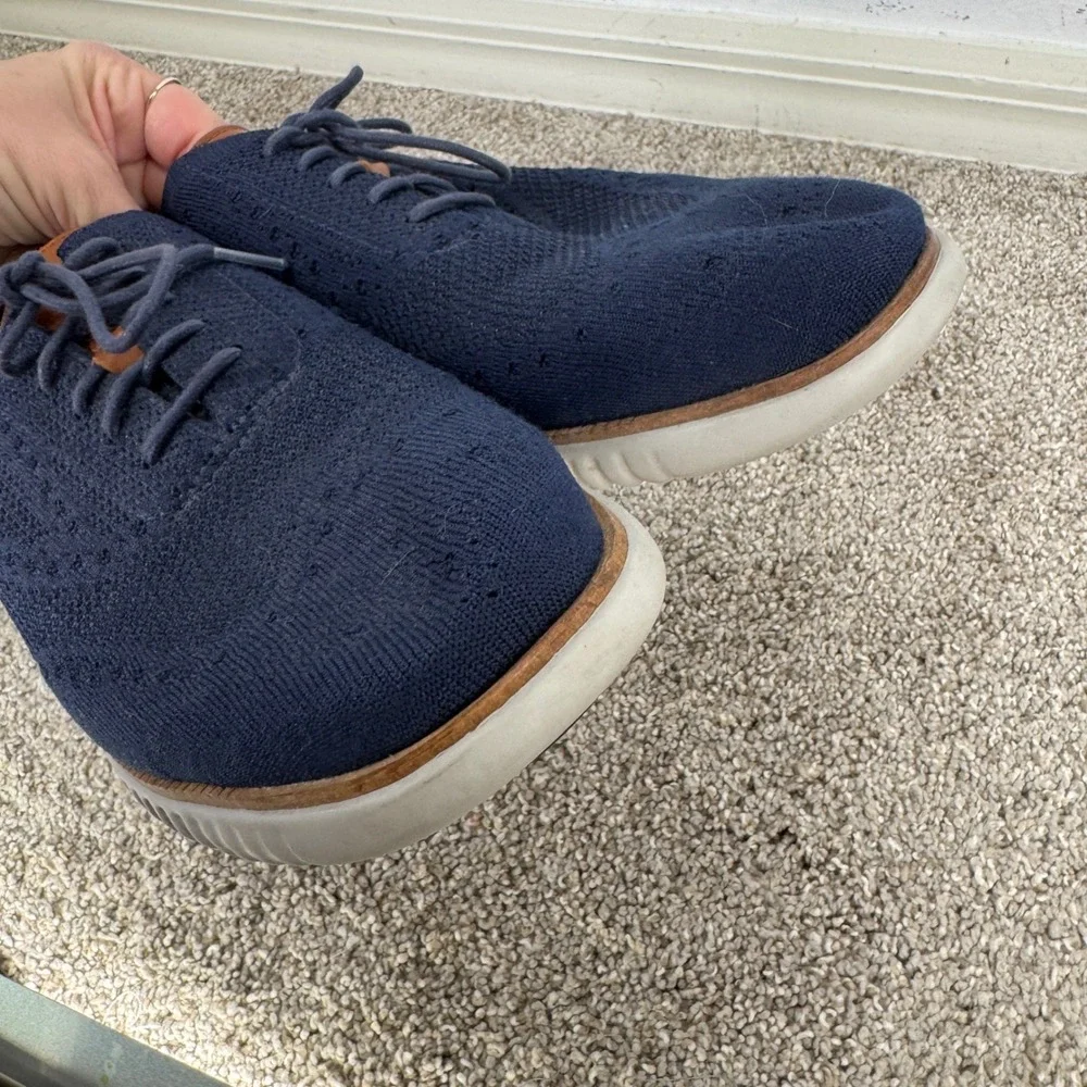 Cole Haan Zerogrand Stitchlite Navy Knit Wingtip Oxford Shoes Sneakers Mens 10.5